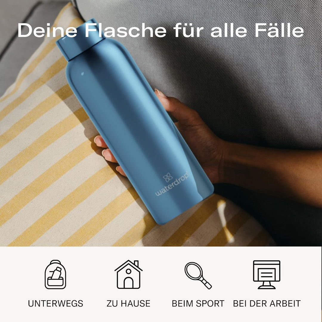 waterdrop® Steel Bottle 600ml isolierte Trinkflasche auslaufsicher | Thermosflasche 24h kalt, 12h he