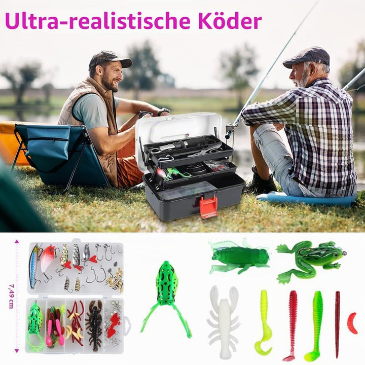Angelzubehör Set, Angelkoffer mit Zubehör, 218 PCS Angel Köder Set mit Haken, Angelköder, Angelausrü