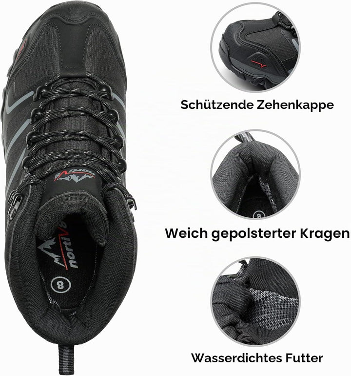 NORTIV 8 Herren-Wanderstiefel, wasserdichte Outdoor-Trekkingstiefel 41 EU Weit Schwarz, 41 EU Weit S