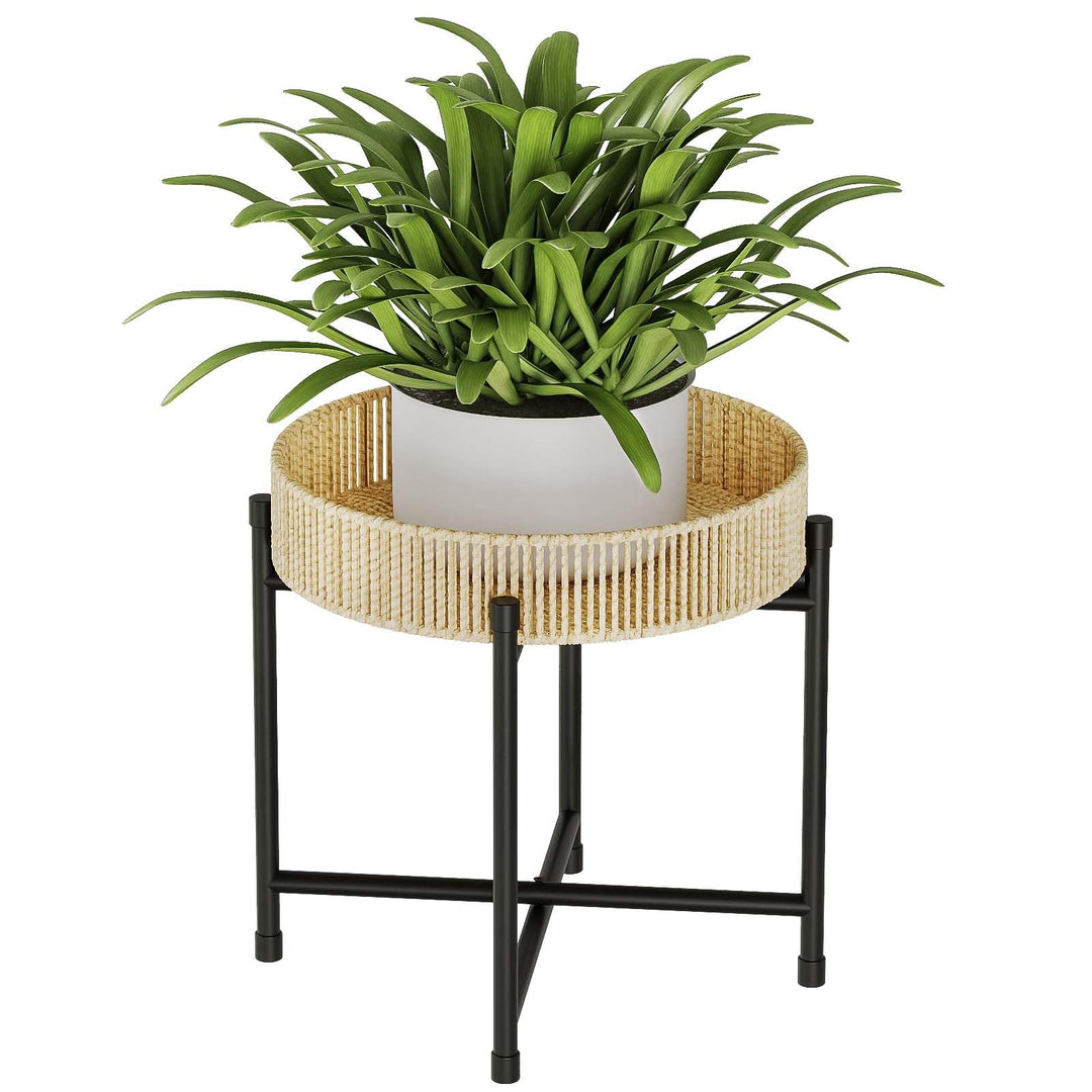 Bamworld Runder Pflanzenständer Rattan Pflanzenregal Pflanztisch Handgewebtes Seil Beistelltisch Cou
