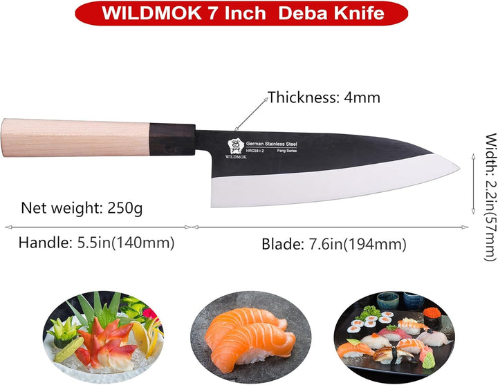 WILDMOK 19,4 cm Deba-Messer Asiatisches Usuba-Lachsmesser Sashimi-Messer Deutsche Edelstahlklinge un