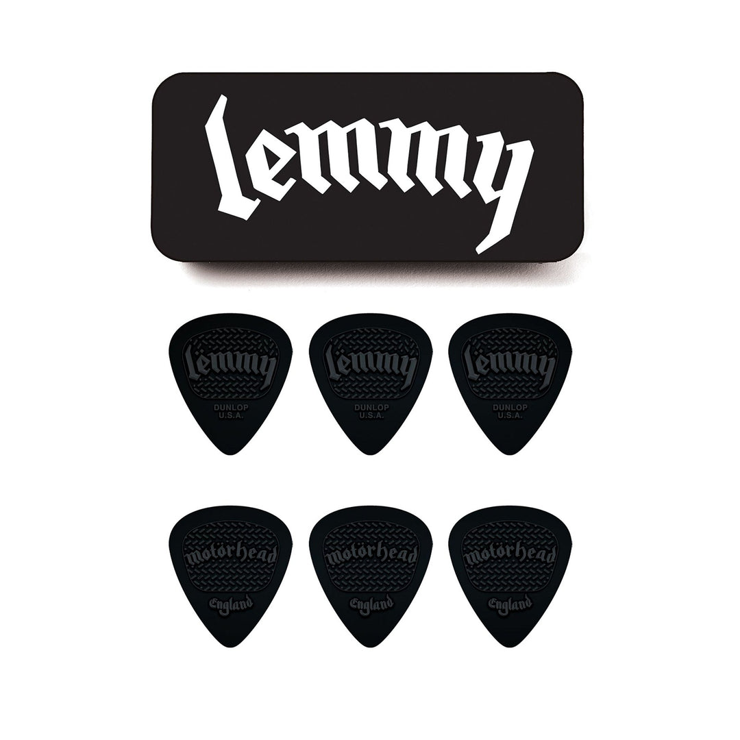 JIM DUNLOP Plektrum Motörhead Lemmy, Schachtel aus Metall mit 6 Stück, Stark, Schwarz Lemmy Plektrum