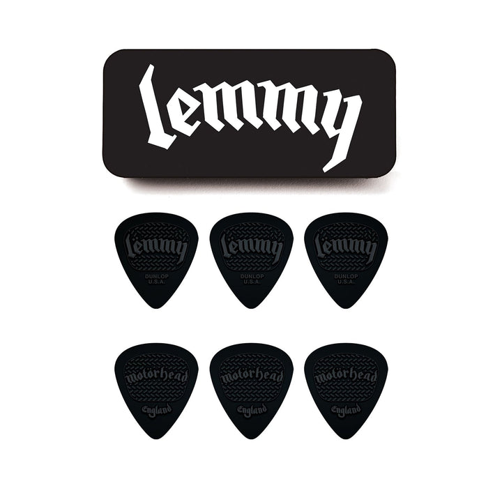 JIM DUNLOP Plektrum Motörhead Lemmy, Schachtel aus Metall mit 6 Stück, Stark, Schwarz Lemmy Plektrum