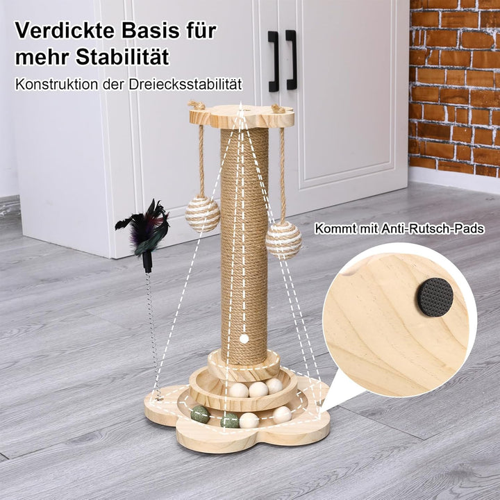 Kratzbaum für Katzen, 40cm Kratzpfosten Katzenkratzbaum Spielzeug mit Ball, Lagiger Drehteller, Fede