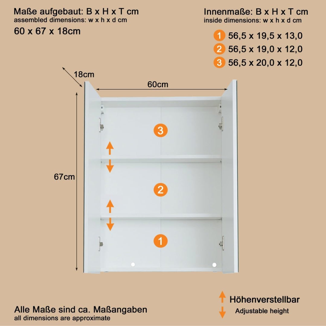 trendteam smart living - Spiegelschrank Spiegel - Badezimmer - Line - Aufbaumass (BxHxT) 60 x 67 x 1