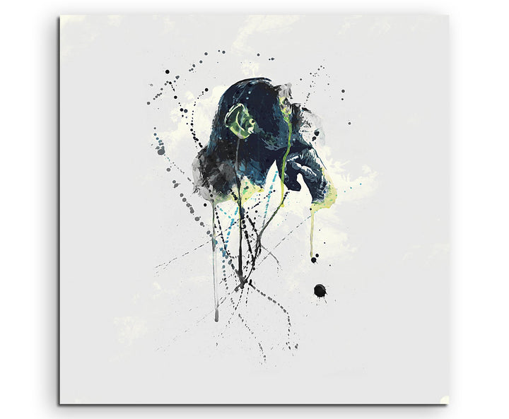 Paul Sinus Art Monkey 60x60cm Keilrahmenbild Kunstbild Aquarell Art Wandbild auf Leinwand fertig ger