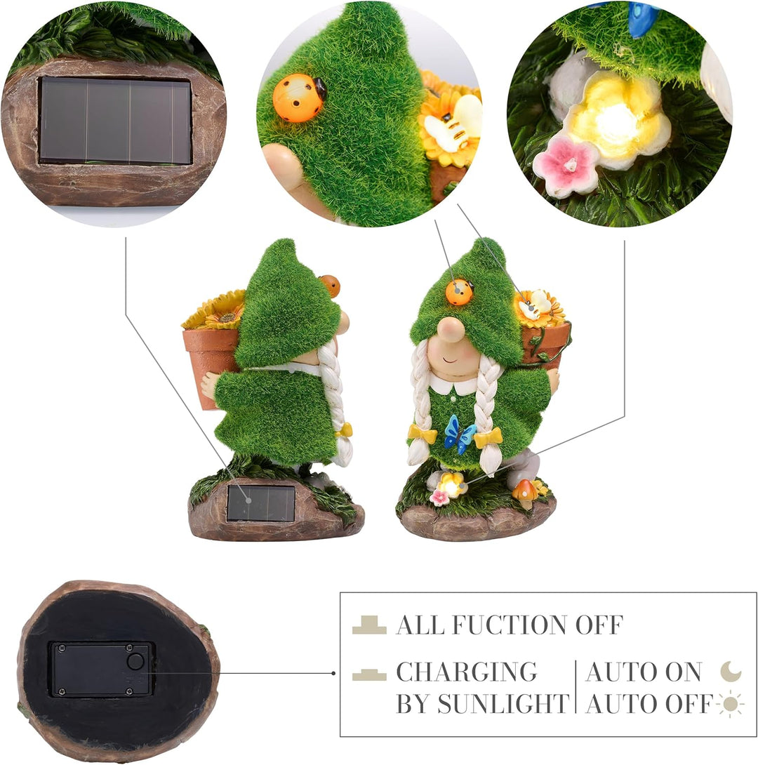 TERESA'S COLLECTIONS Gartenzwerge Gartendeko für Draussen,20cm Wetterfest Figur mit Solarleuchte,Blu