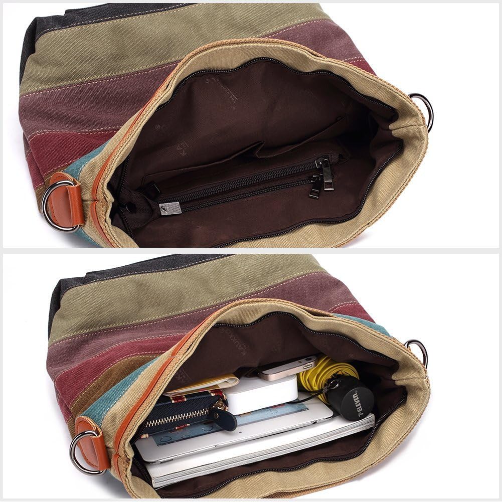 Damen Handtasche,KAUKKO Multi Color Striped Canvas Damen Handtasche Damen Wildleder Schultertasch Um