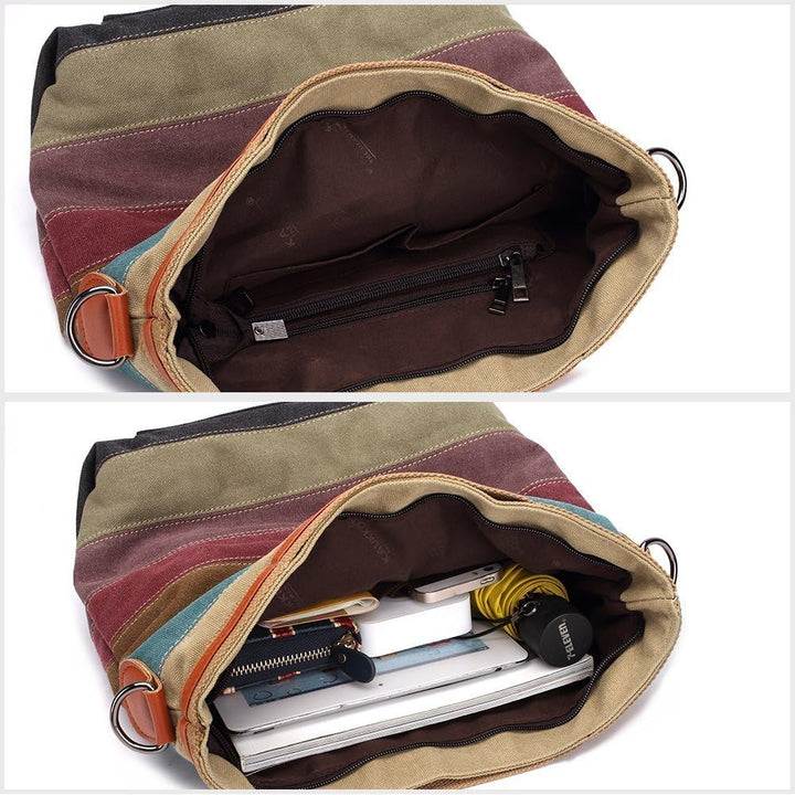 Damen Handtasche,KAUKKO Multi Color Striped Canvas Damen Handtasche Damen Wildleder Schultertasch Um