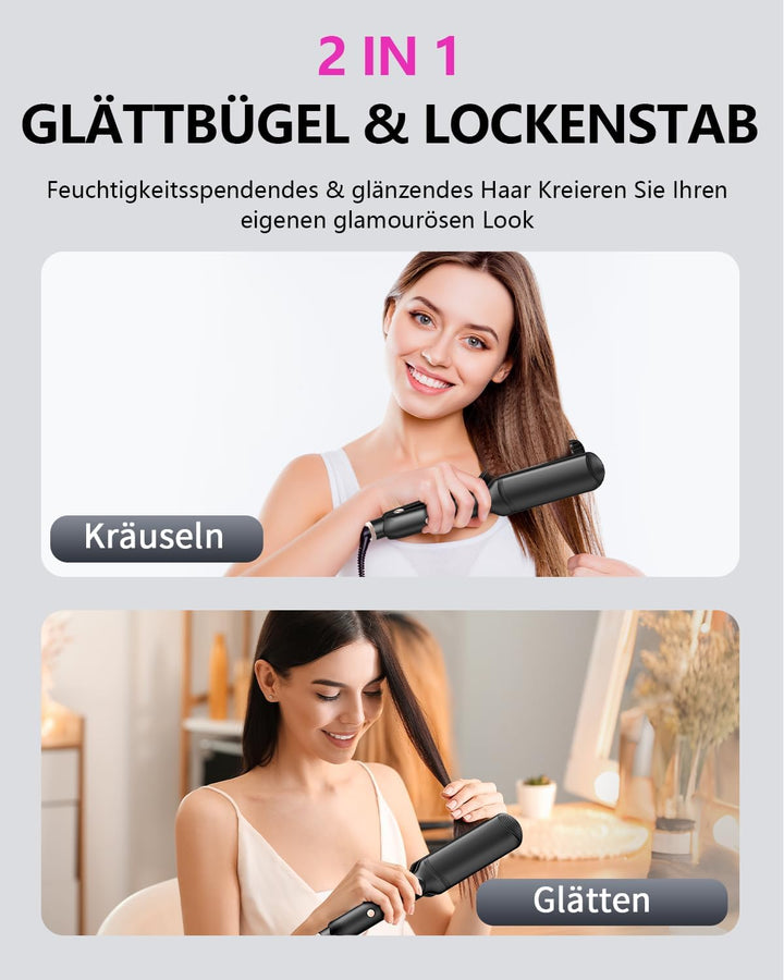 Welleneisen für Beach Waves, 4 in 1 Haarglätter Kreppeisen Multistyler Keramik Glätteisen und Wellei