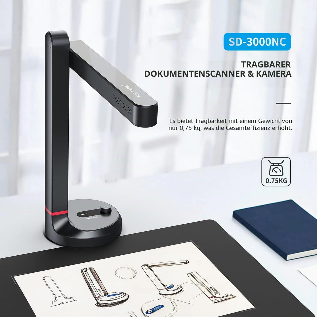 NETUM Dokumentenkamera & Scanner, Buchscanner Capture Grösse A4, 8MP USB Dokumentenkamera mit Autofo