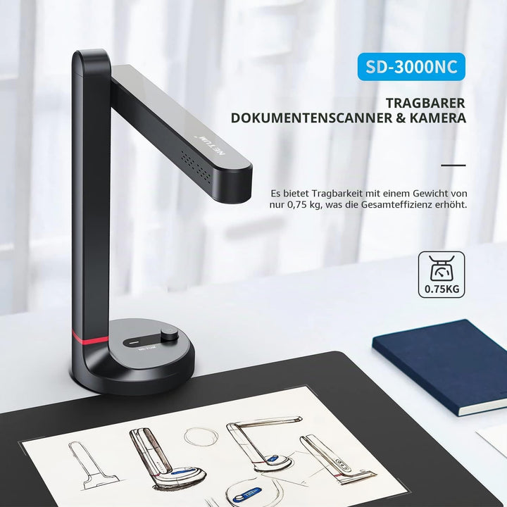 NETUM Dokumentenkamera & Scanner, Buchscanner Capture Grösse A4, 8MP USB Dokumentenkamera mit Autofo