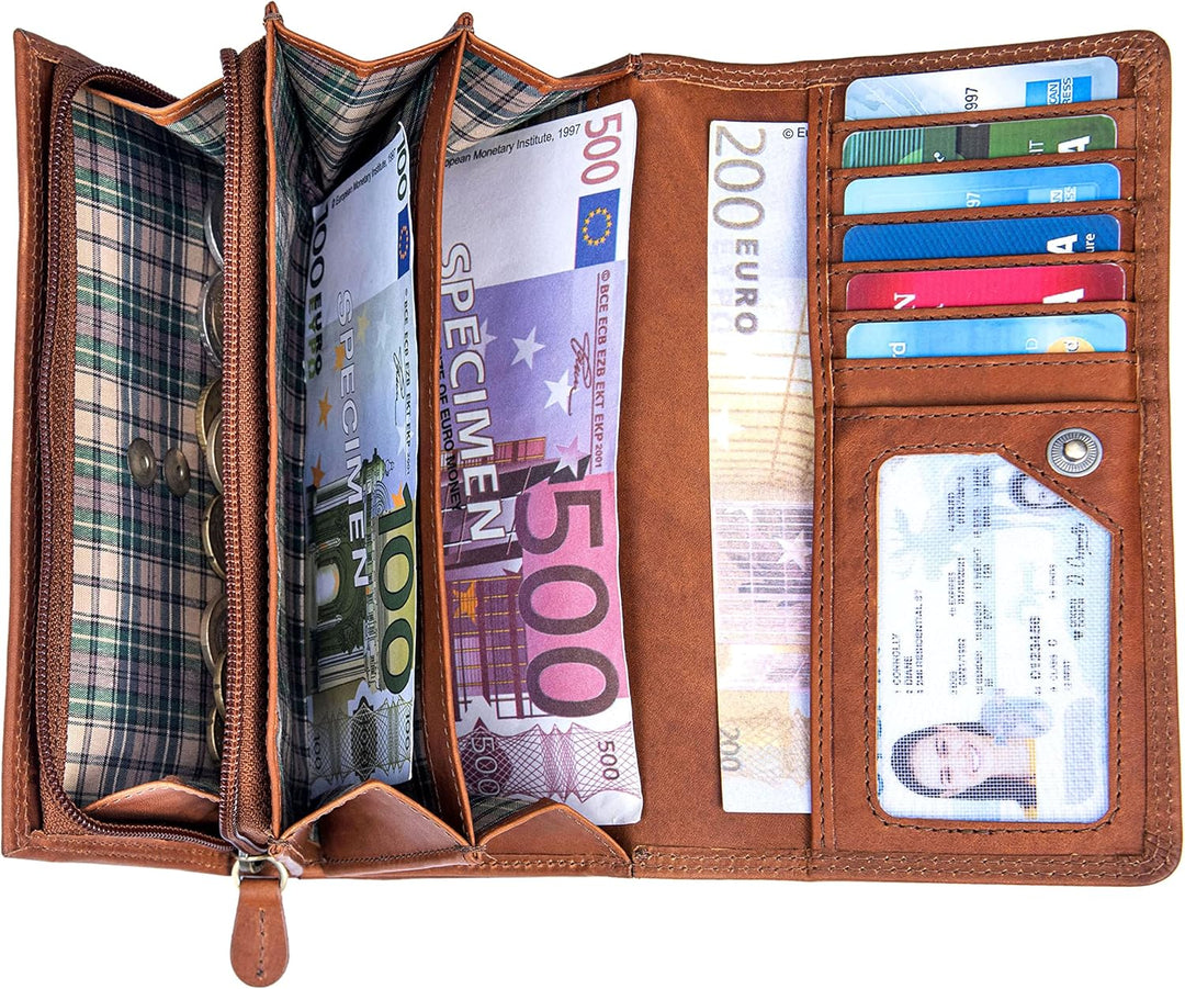 Benthill Damen Portemonnaie XXL mit RFID-Schutz | Echt-Leder Damen Geldbörse Gross | Grosse Vintage