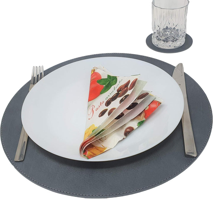Nikalaz Rund Platzsets und Untersetzer aus Recyceltem Leder, Tisch-Sets, 2 Stück Tisch-Matten, Platz
