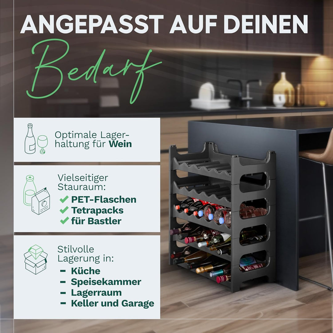 Novaliv Flaschenregal für 24 Flaschen | Weinregal grau | Regal aus stabilem Kunststoff, stapelbar (A