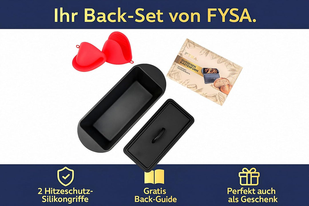 Brotbackform mit Deckel Gusseisen 3L – 28cm – Rechteckiger Bräter für Kastenbrot & Sauerteig, geeign