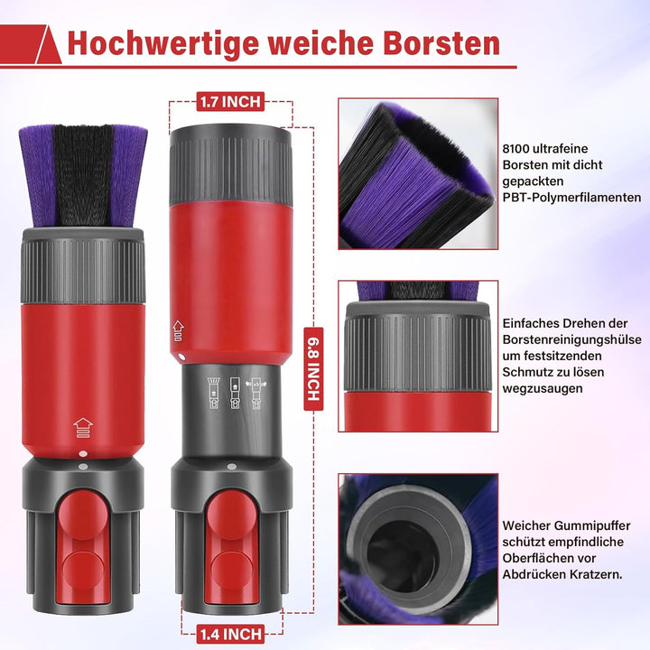 2 Stück Rückstandsloser Staubpinsel Staubsauger Zubehör Set, für Dyson Schlauch Adapter, für Dyson V