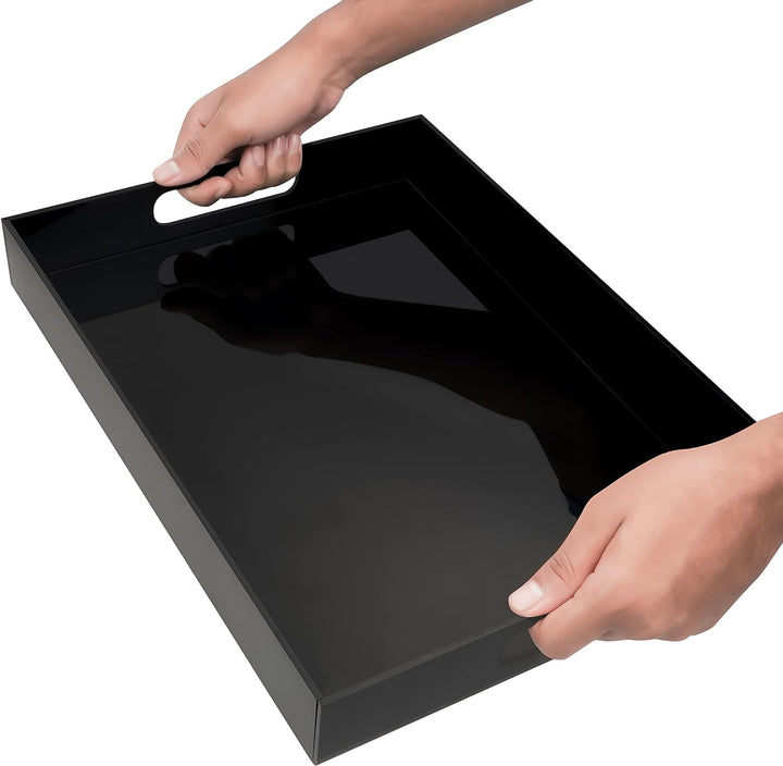 Belle Vous Schwarzes Auslaufsicheres Acryl Tablett Serviertablett Kunststoff mit Griffen - L40,5 x B