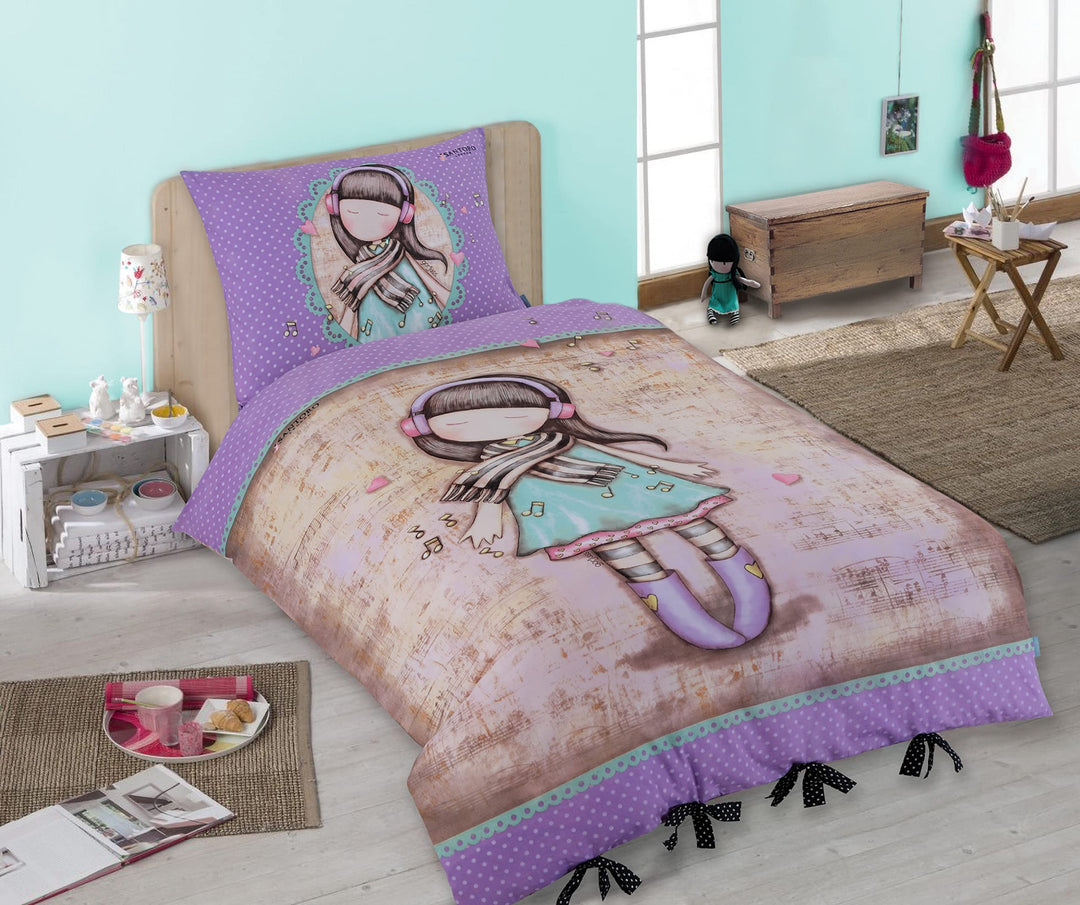 Halantex Gorjuss - Bettwäsche von Santoro; lila, beige; Bettbezug: 140 cm x 200 cm, Kissenbezug: 70