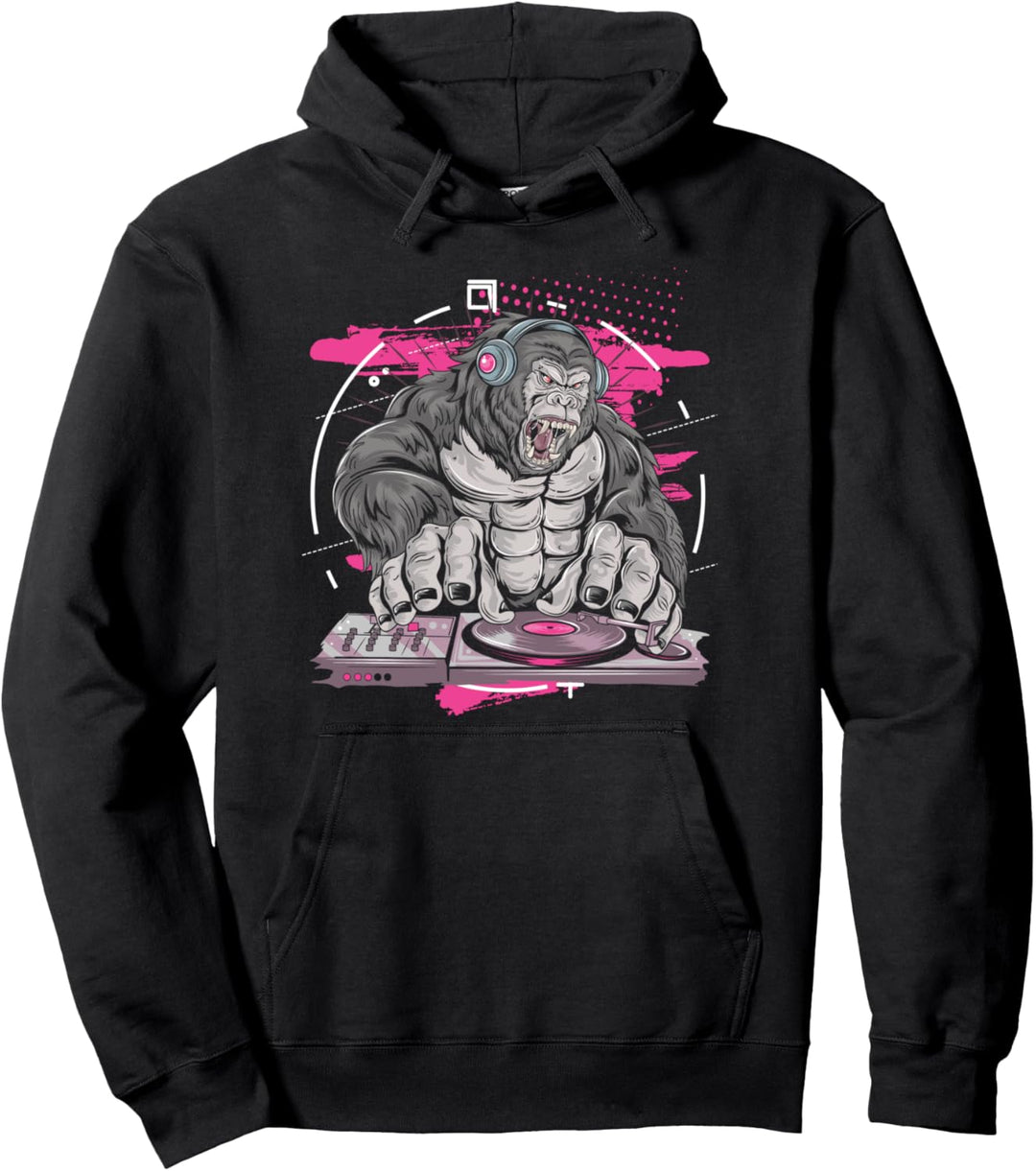 DJ Disc Jorkey Sound Gorilla Affe Plattenspieler Musik Gift Pullover Hoodie