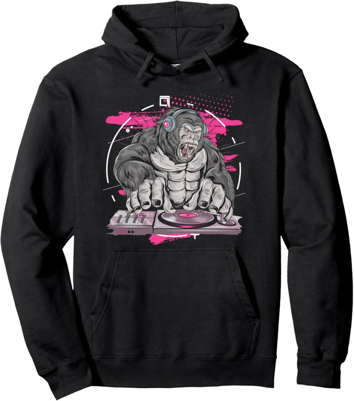 DJ Disc Jorkey Sound Gorilla Affe Plattenspieler Musik Gift Pullover Hoodie