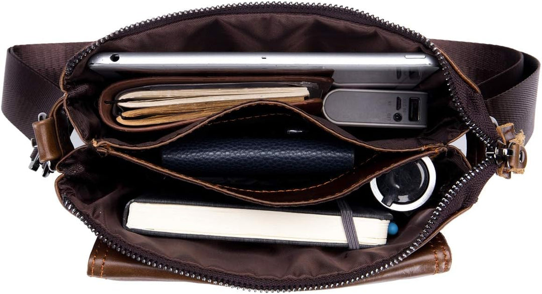 Herren Schultertaschen Geschäft Erste Schicht Rindsleder Beiläufig Crossbody Tasche DE470 Braun, Bra