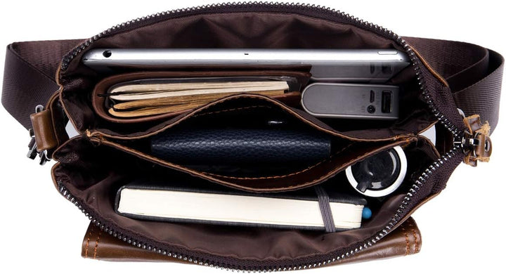 Herren Schultertaschen Geschäft Erste Schicht Rindsleder Beiläufig Crossbody Tasche DE470 Braun, Bra