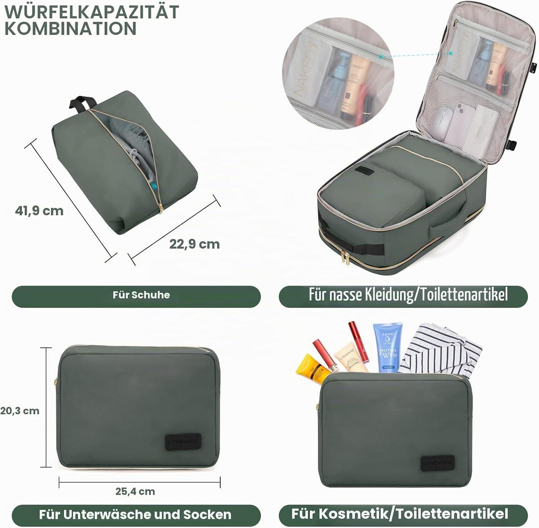 LOVEVOOK Handgepäck Rucksack Flugzeug, 40L Gross Reiserucksack Damen Kofferrucksack, Wasserdicht Rei