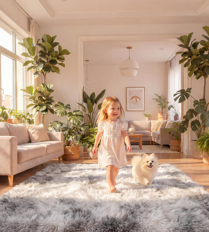MARATIP Plüsch Teppich,Flauschiger Teppich Rund,grosse Grösse modernes Wohnzimmer,Kinder Mädchen,wei