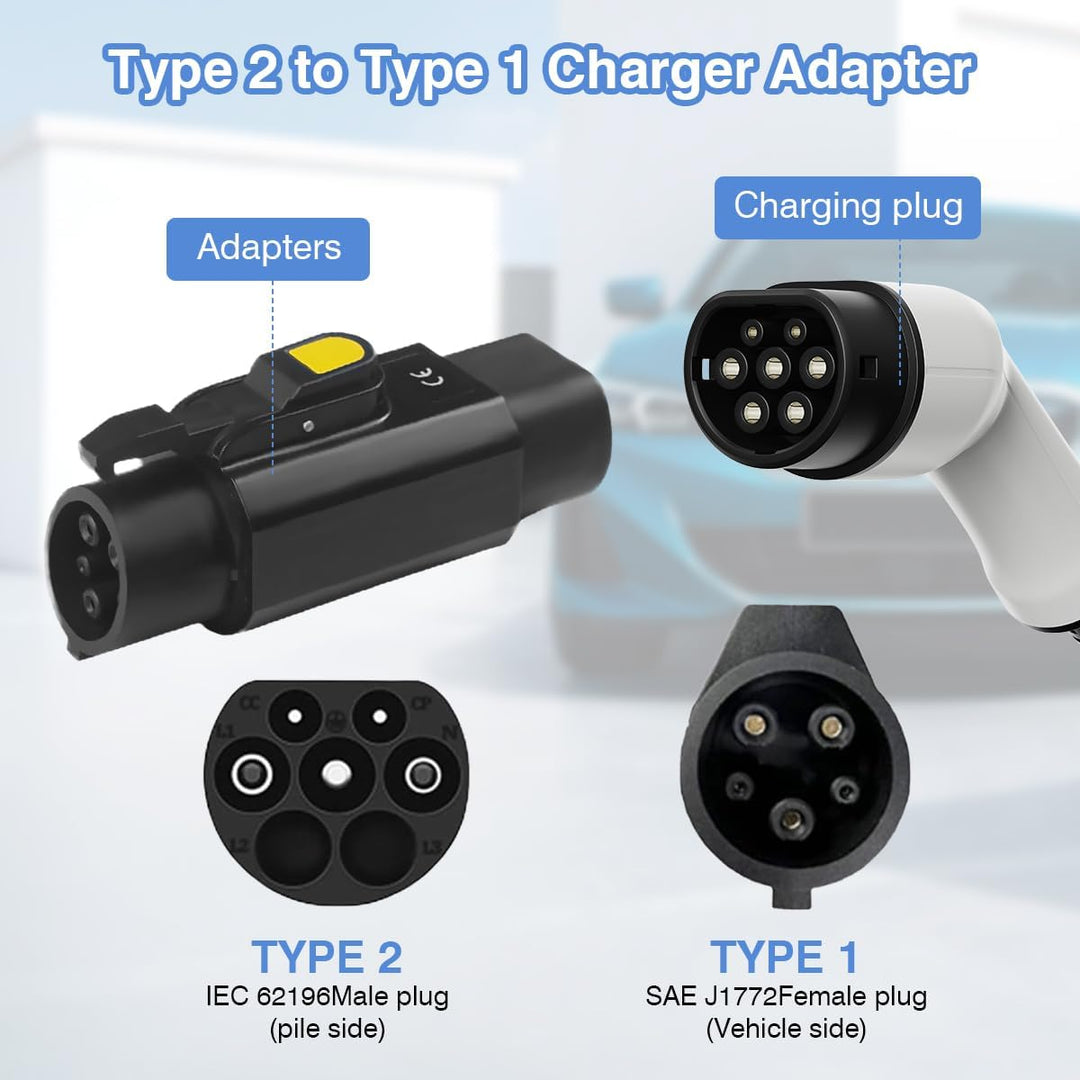 EV Ladekabel Autoladegerät Adapter, Typ 2 bis Typ 1 EV + Adapter für Elektrofahrzeug Ladekabel, 32A