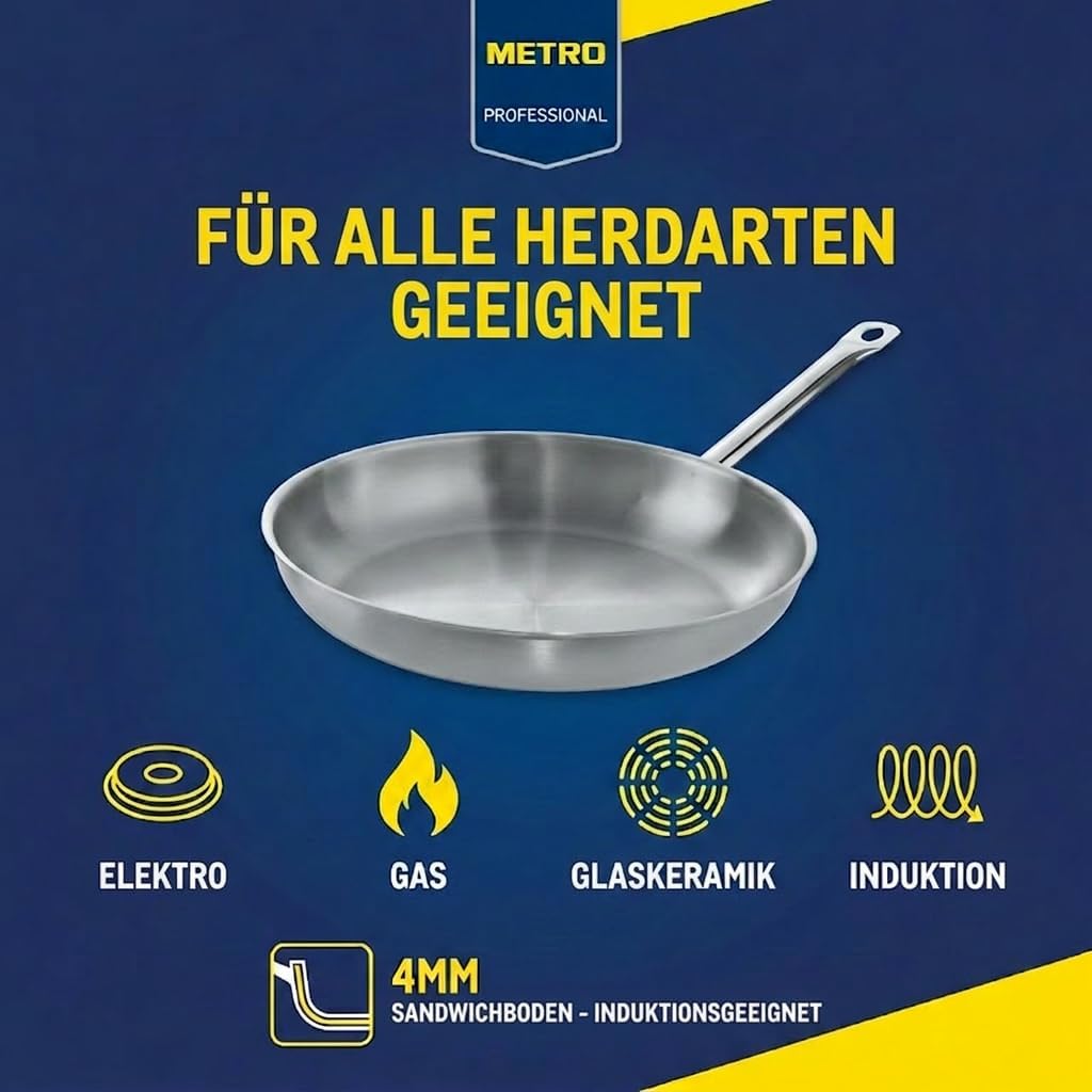 METRO Professional Pfanne unbeschichtet | Ø 32 cm | Edelstahl | Backofengeeignet bis max. 240 °C | a