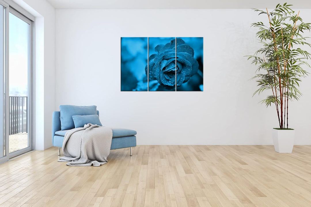 beeindruckende Blaue Rose Effekt: Zeichnung Format: 3-teilig 120x80, Motiv fertig gerahmt auf Echtho