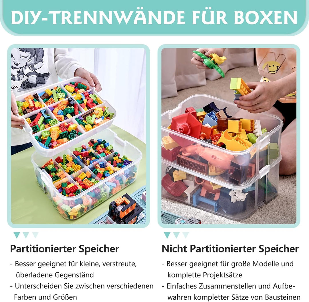Aufbewahrungsboxen mit Deckel für Lego, 2 Ebenen Transparente Sortierboxen für Kleinteile, Plastik S