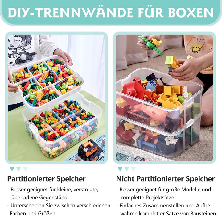 Aufbewahrungsboxen mit Deckel für Lego, 2 Ebenen Transparente Sortierboxen für Kleinteile, Plastik S