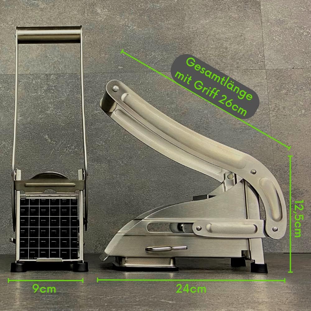 Topcroft ® Pommesschneider Edelstahl I 2 Schneidegrössen für individuelle Pommesdicke I Rutschfester
