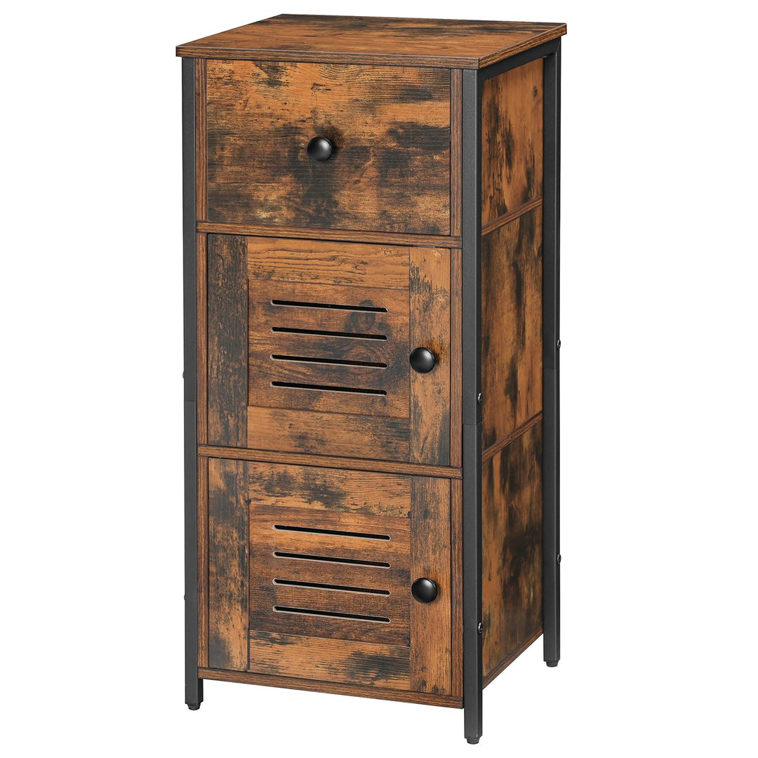 HOOBRO Kommode Schrank Vintage, Beistellschrank mit Schublade, Schmaler Schrank, Verstellbaren Ablag