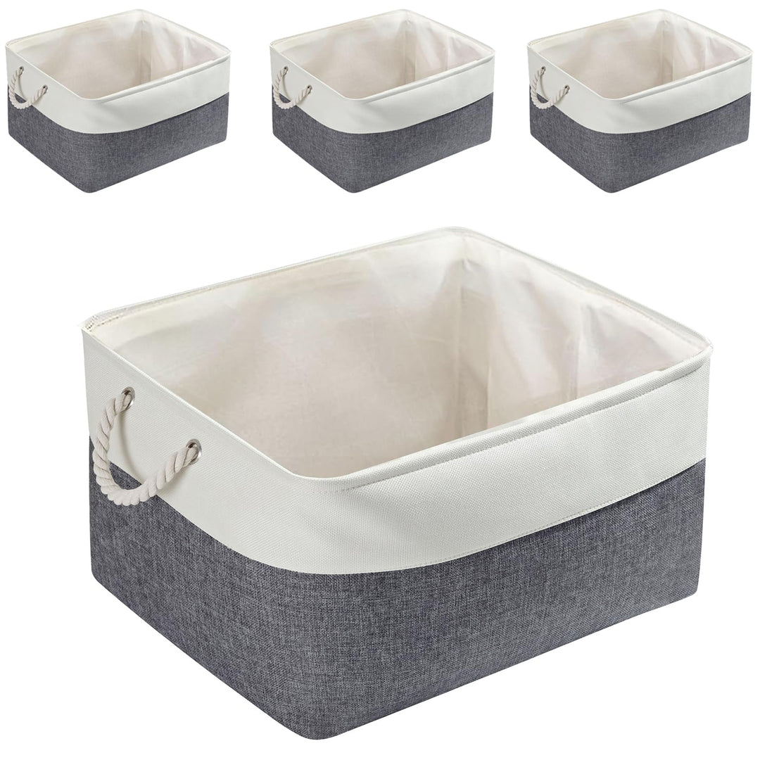 Mangata Extra Grosse Aufbewahrungsbox 4er Set, Stoff Aufbewahrungskörbe mit Griffen für Schränke, Kl