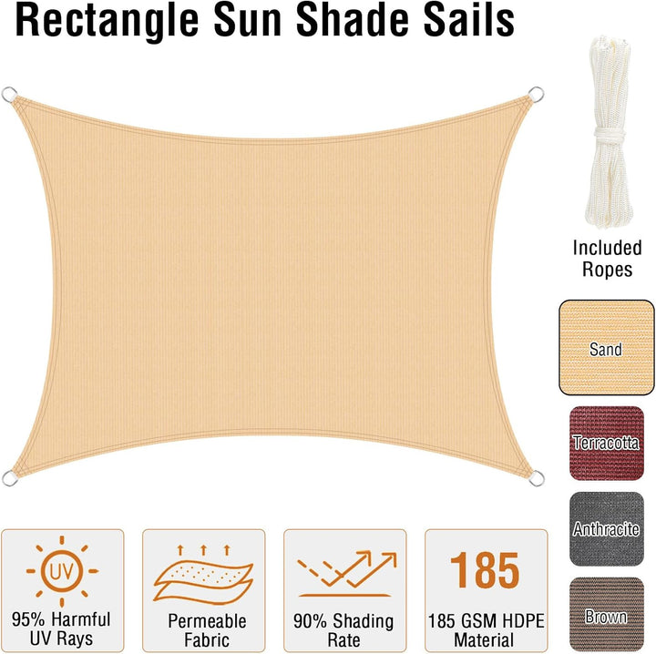Duerer Sonnensegel 3x2.5m Rechteckig Sonnenschutz Garten Balkon und Terrasse, 95% UV Schutz, 185g/m²
