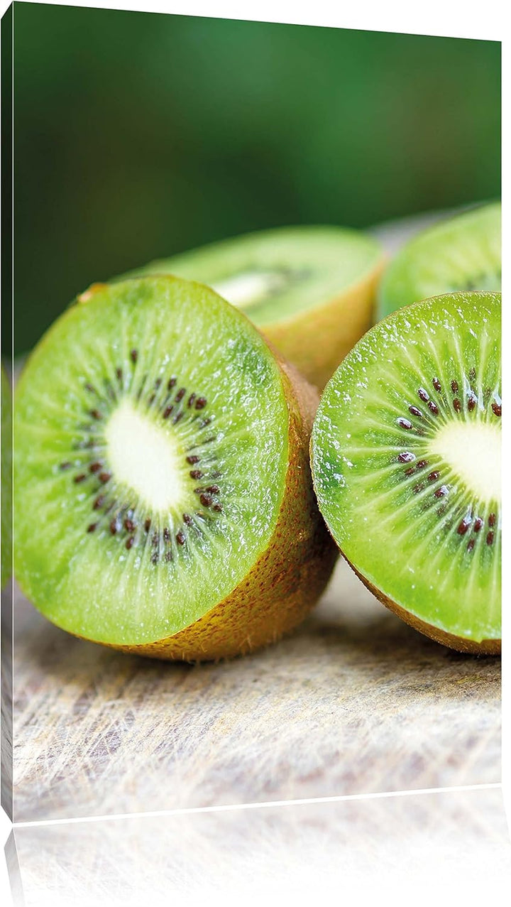 Kiwi Fruits Früchte Grün, Format: 100x70 auf Leinwand, XXL riesige Bilder fertig gerahmt mit Keilrah