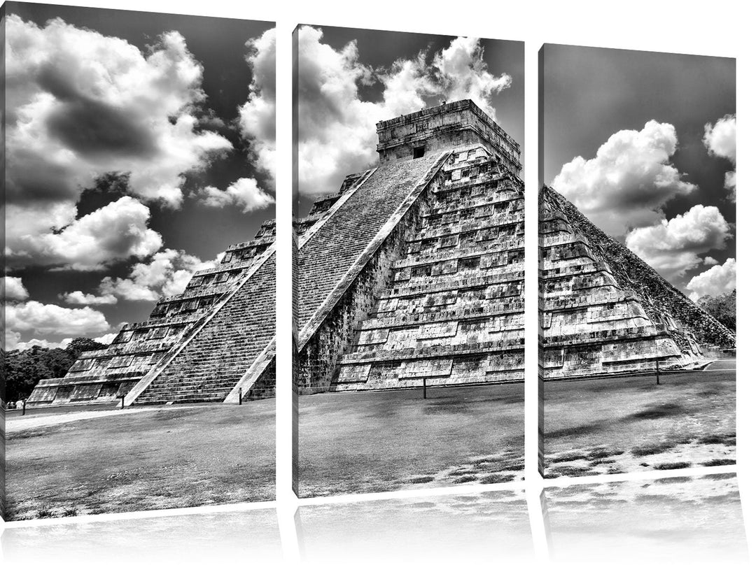 Pixxprint Maya Pyramide in Mexico als Leinwandbild/Grösse: 3 Teilig (120x80) cm/Wandbild/Kunstdruck/