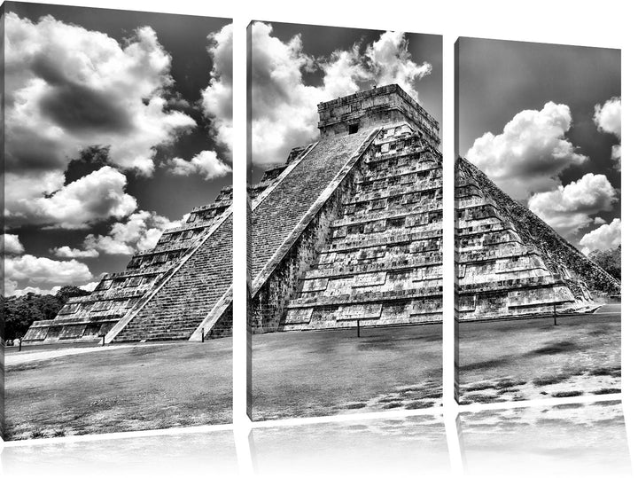Pixxprint Maya Pyramide in Mexico als Leinwandbild/Grösse: 3 Teilig (120x80) cm/Wandbild/Kunstdruck/