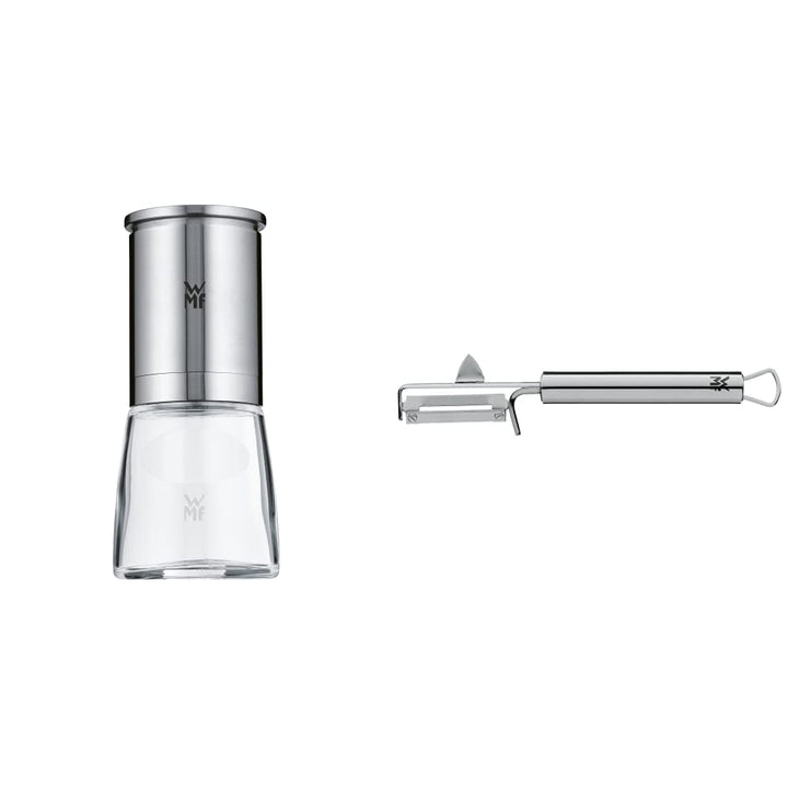 WMF De Luxe Salz und Pfeffermühle 14 cm, unbefüllt, Cromargan Edelstahl, Glasbehälter, Keramikmahlwe