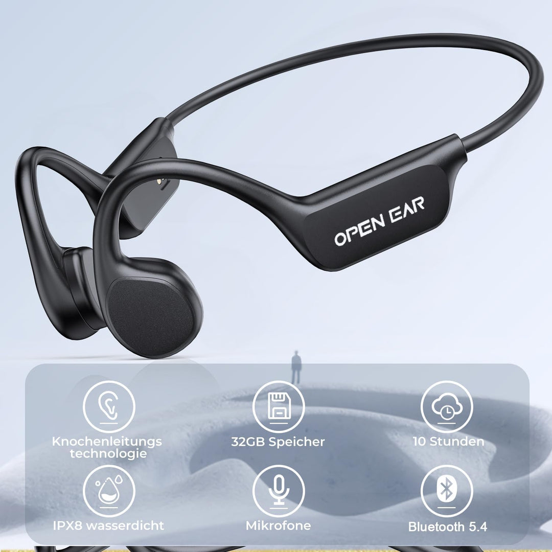 Schwimmen Kopfhörer, Knochenschall Kopfhörer Eingebaute 32GB Speicher, MP3 Sport Kopfhörer Bluetooth