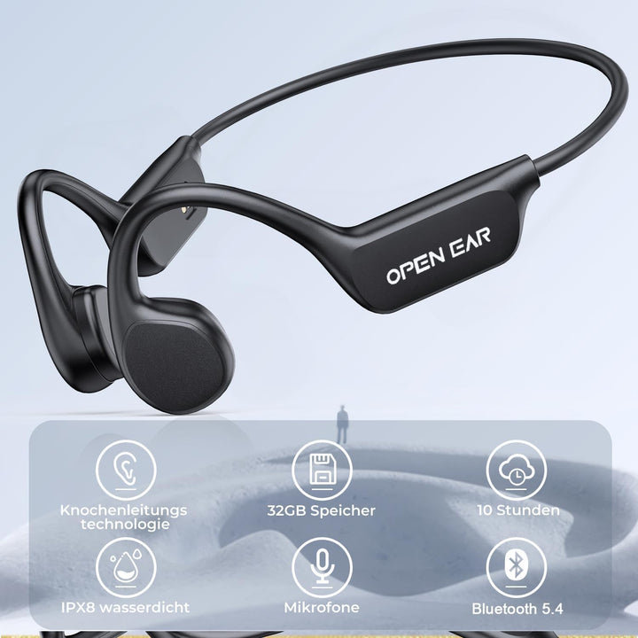 Schwimmen Kopfhörer, Knochenschall Kopfhörer Eingebaute 32GB Speicher, MP3 Sport Kopfhörer Bluetooth