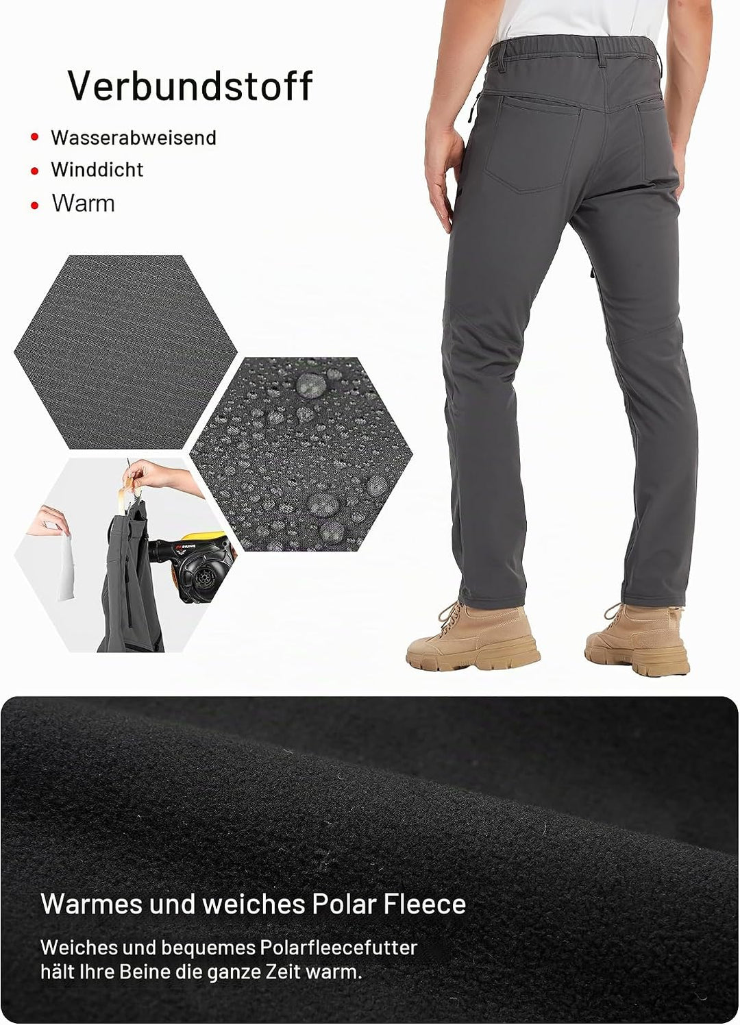 KUTOOK wasserdichte Softshellhose Herren Winter Outdoor Hose für Trekking Wandern Bergsteigen HP010