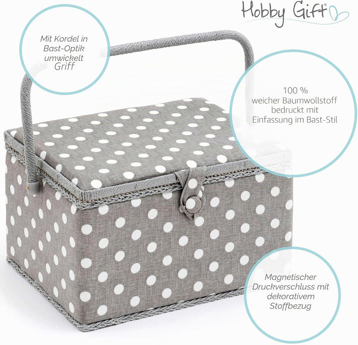 Hobby Gift Exclusive, grosse Nähbox, Bastel-Aufbewahrungsbox, Zubehörablage, Nadelkissen, PVC-Griff