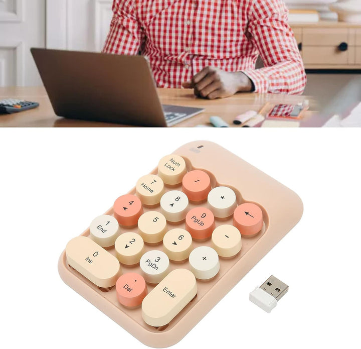 2,4 GHz Ziffernblock, 18 Tasten Ziffernblock mit USB-Empfänger, Vintage-Farbtastatur, Runde Tastenka