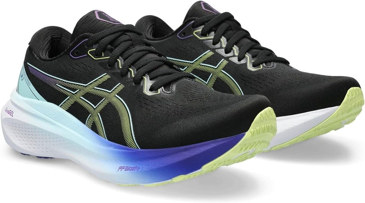 ASICS Kayano 30 Mann Laufschuhe Blau Weiss 38 EU Black Glow Yellow, 38 EU Black Glow Yellow