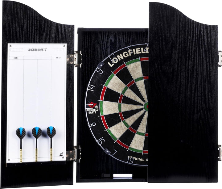 Engelhart Holz Dartschrank, sisal Dartscheibe, inbegriffen 6 Darts 18gr und Zubehör (Schwarz), Schwa