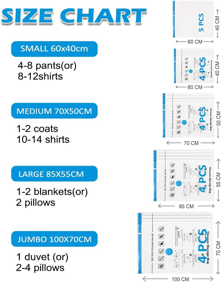 BoxLegend Vakuumbeutel 21 Stück, 4XL/4L/4M/4S/5*Travel Hand Roll Vakuum Aufbewahrungsbeutel Dichtung